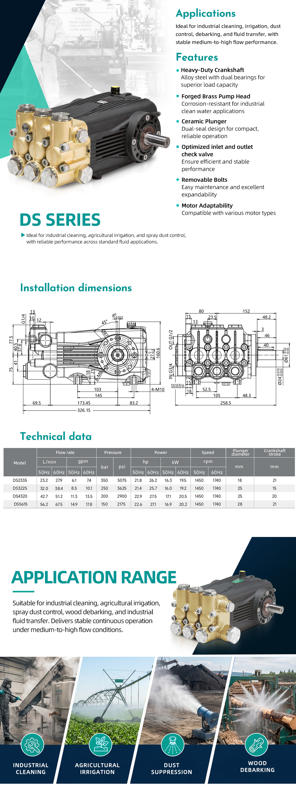 BOTUO DS Series Plunger Pump Specifications and Dimensional Drawing