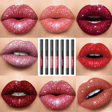 2 In 1 Double-headed Diamond Lip Gloss Lip Liner Long-lasting Non-stick Cup Super Flash Lip Gloss Lipstick Shining Makeup TSLM1