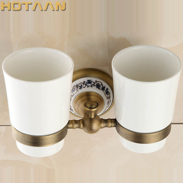 Free shipping Fashion toothbrush holder,Pure copper&ceramic,Double cup, Bathroom tumbler holder bathroom set-wholesale YT-11508