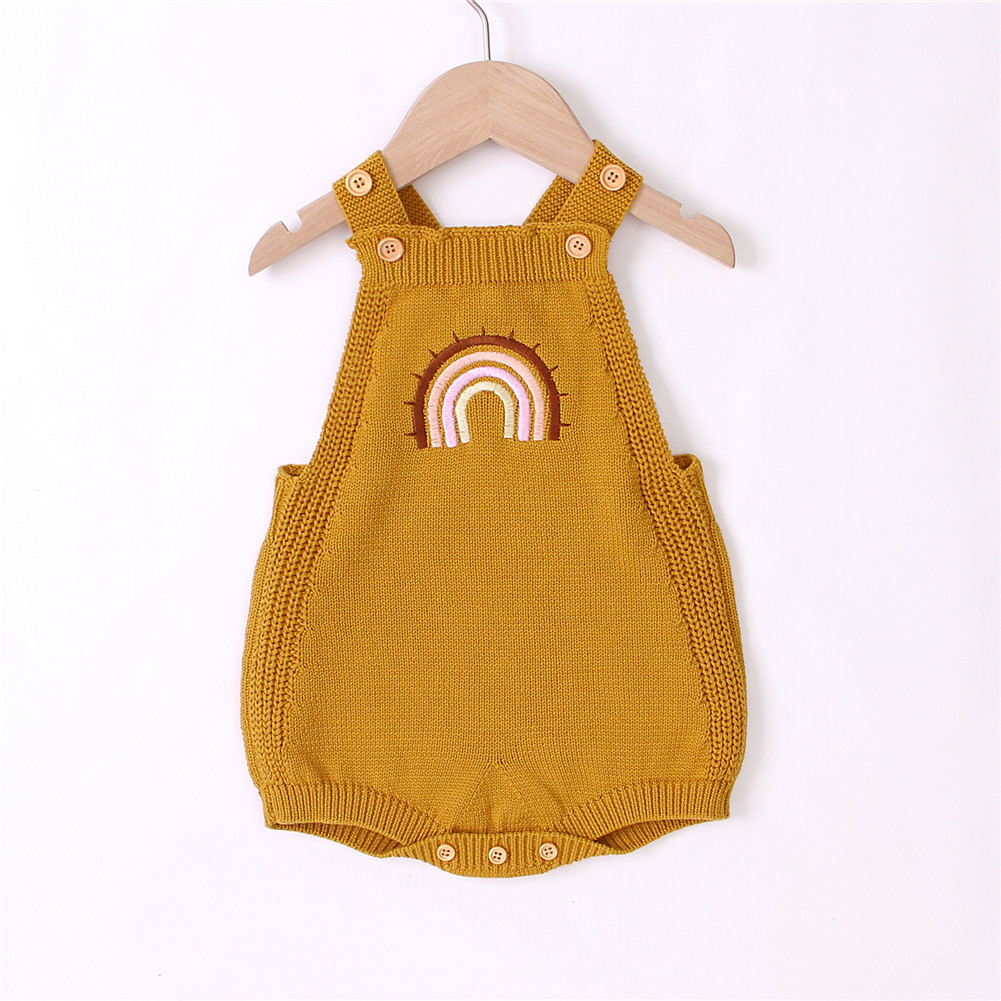 2020 Baby Summer Clothing Infant Baby Girls Sleeveless Jumpsuit Knitted Playsuits Embroidered Rainbow Pattern Basic Bodysuit