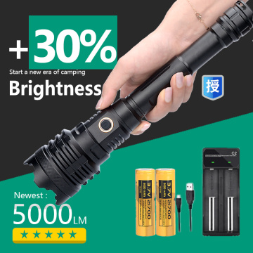 [ JamieFire LED] Powerful Flashlight Torch USB Rechargeable Tactical Hunting Flashlight 21700 Zoom Lamp LED Flash Light Zoomable