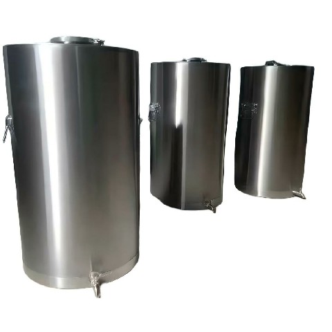 Stainless steel sealed wine storage barrel.