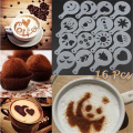 16Pcs Plastic Cappuccino Coffee Foam Spray Template Stencils DIY Decorating Coffee Printing Mold Barista Tools