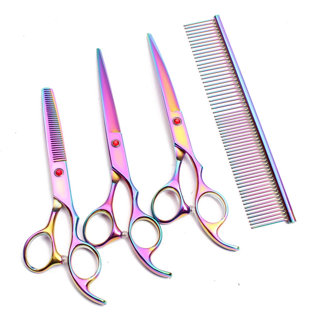 7" Stainless Customize Logo Gold Animal Shears Cutting Scissors Thinning Shears Curved Shears Professional Pets Shears Set C3003