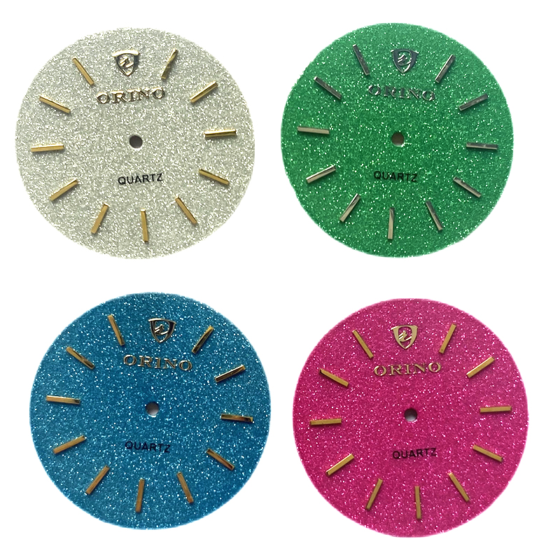Custom glitter watch dial in applied index