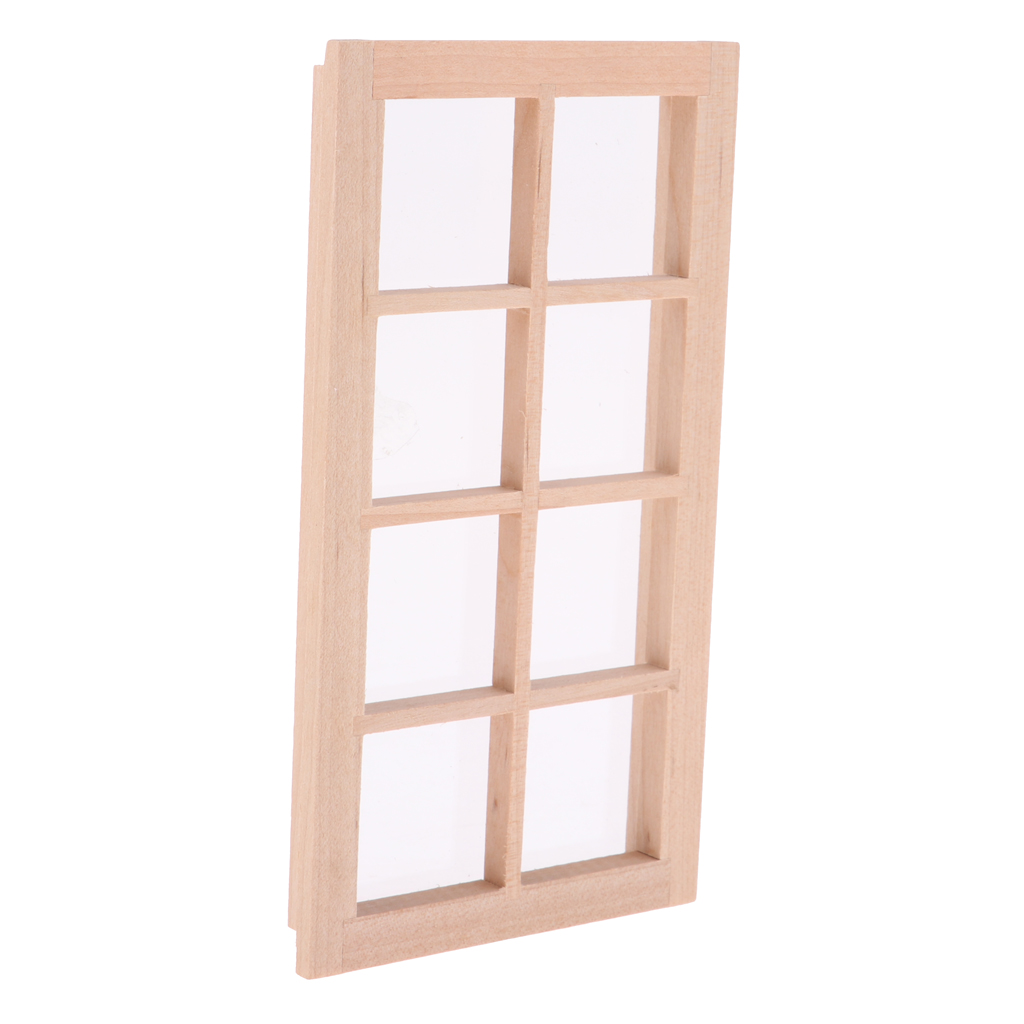 Unpainted Wooden Miniature 8-Pane Frame Door Window Frame Parts 1/12 Dolls House DIY Decor Children Hands-On Toy