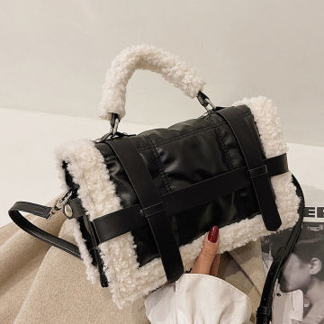 Ins Faux Lamb Wool Square Bag Female Winter Soft Fur Designer Handbag Shoulder Messenger Crossbody Bags For Luxury Women Za