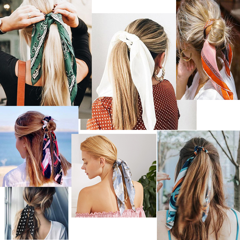 Fashion Floral Print Polka Dot Scrunchies Long Hair Ribbon For Women Ponytail Scarf Sweet Elastic Hair Bands Hair Accessories