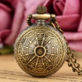 Vintage Cute Bronze Small Size Spider Web Ball Necklace Sweater Pendant Quartz Pocket Watch Chain Women Lady Boys Kids Top Gifts