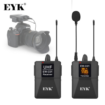 EYK 30 Channels DSLR Camera Phone UHF Wireless Dual Lavalier Microphone System up to 60m for Youtube Video Recording Interview