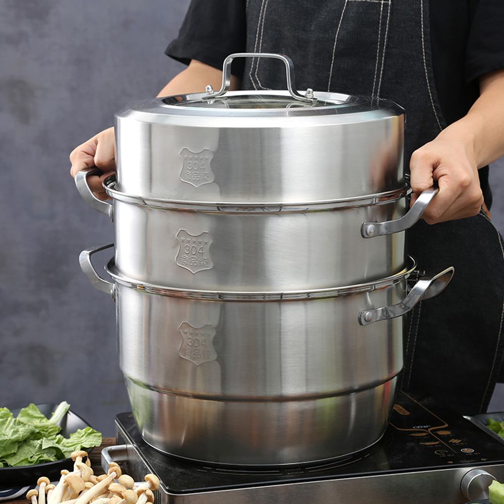 100% 304 Stainless steel Double boilers kitchen cookware soup stew pot pan steaming pot bottom Smoldering pot Steamed buns