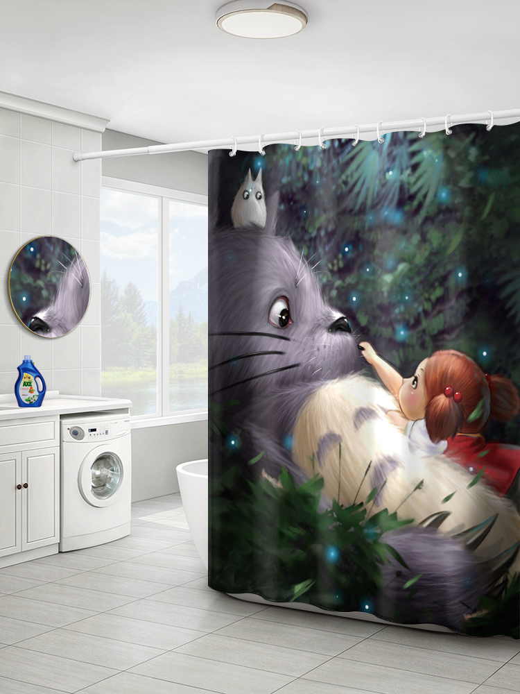 Totoro My Neighbor Cat Anime Shower Curtains Waterproof Shower Curtain Bathroom Polyester 3D Girls Boys Cartoon