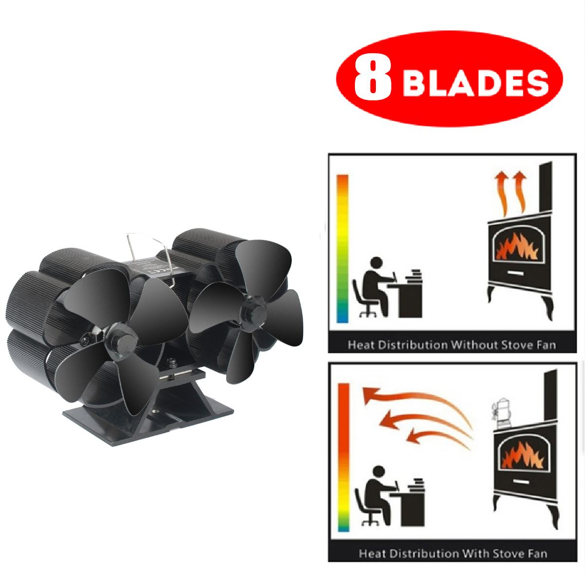 8 Blades Heat Powered Stove Fireplace Fan for Home Wood Burning Fireplace Eco-Friendly Circulate Warm Air Save Fuel Efficiently