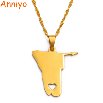 Anniyo Gold Color Namibia Map Pendant and Thin Chain Necklaces Country Maps Jewelry Gifts #032121