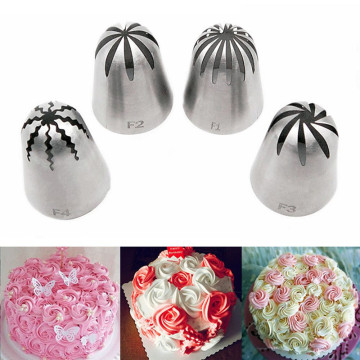 4pcs/Set Large Cake Cream Nozzles Icing Piping Nozzles Pastry Tools Stainless Steel Cupcake Russian Pastry Cream Tips Bakeware