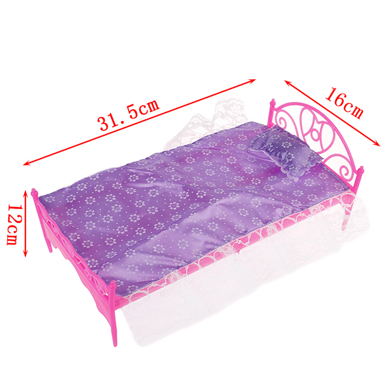For Children Plastic Bed Bedroom Furniture For Dolls Dollhouse Furniture Toy Pink Color Pretend Play Toy