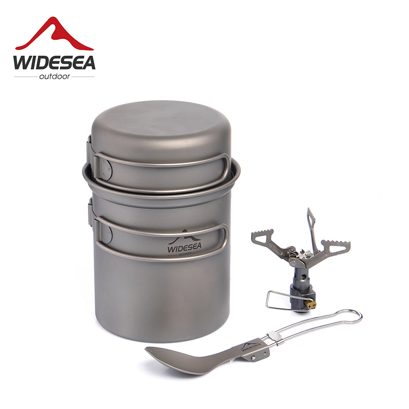 Widesea Camping Cookware Set Gas Burner stove Ultra-light Titanium Outdoor Kitchen Cooking Pot Fold Spoon Tableware Trekking