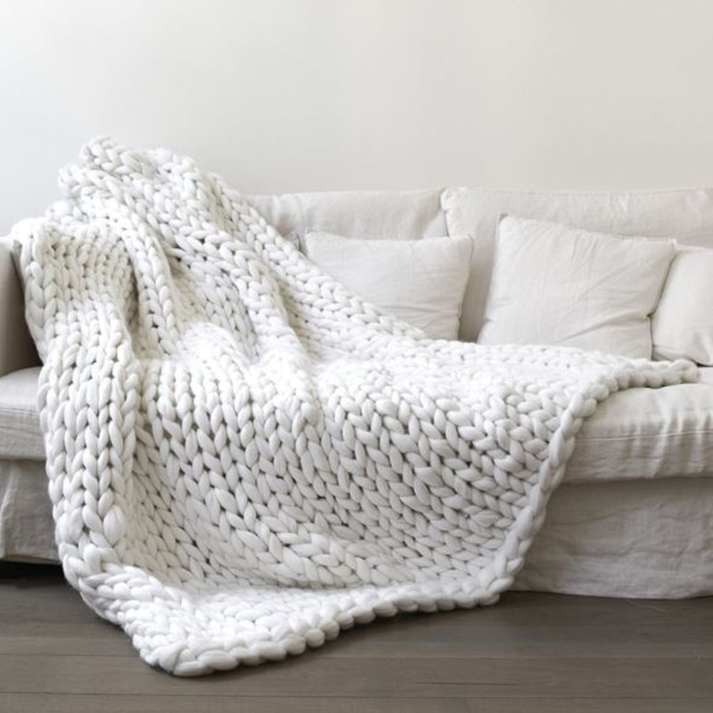 Nordic Style Thread Blanket Chunky Wool Knitted Towel Blanket Hand-woven Sofa Cover Thick Yarn Wool Bulky Throw Blankets 6cm