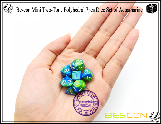 Bescon Mini Two-Tone Polyhedral 7pcs Dice Set of Aquamarine-6
