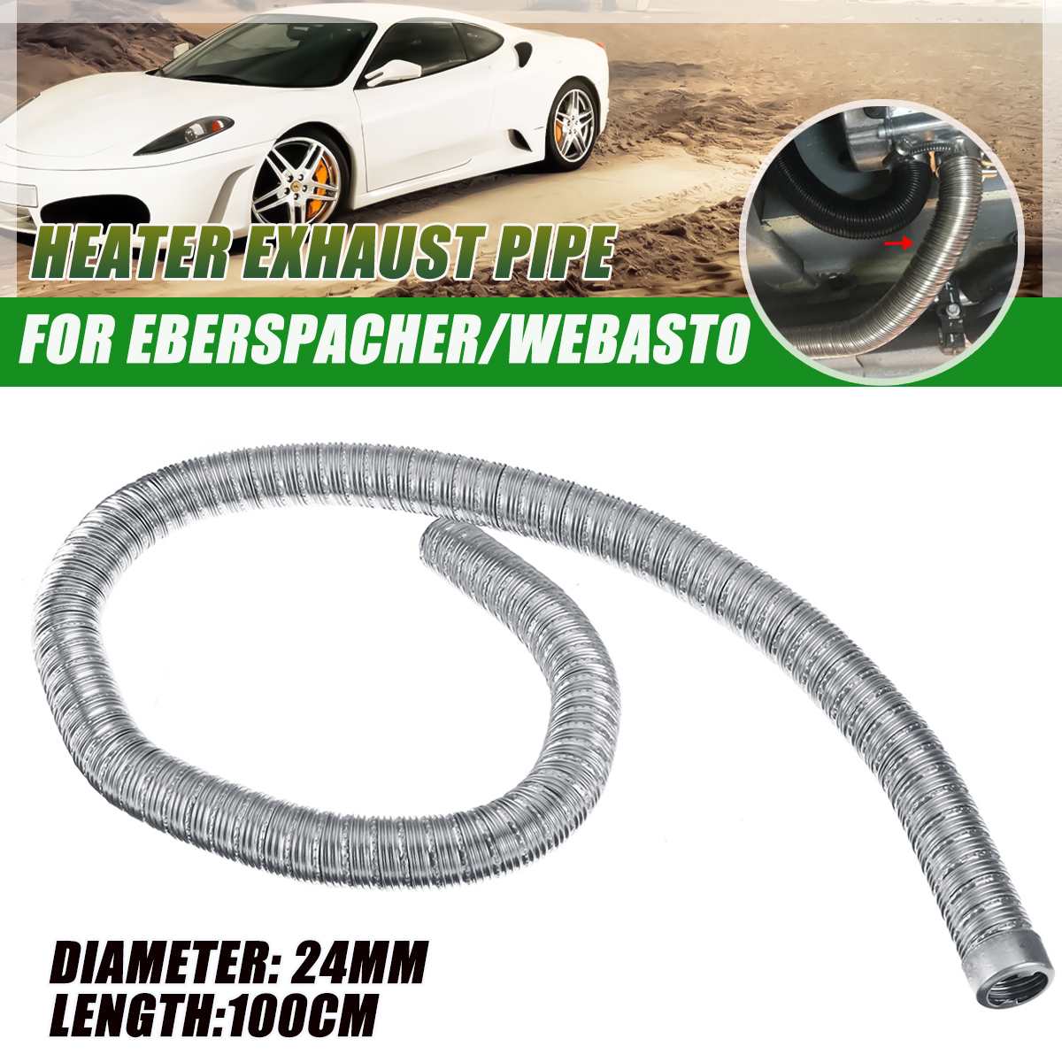 100cm Dual-layer Car Heater Exhaust Pipe 24mm Air Diesel Heater Exhaust Hose Tube Stainless Steel For Webasto Eberspacher