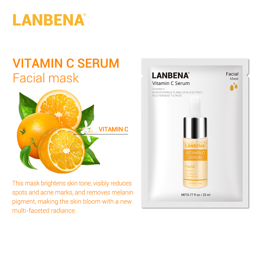 LANBENA Vitamin C Serum Essence Mask Remove Dark Spot Freckle Speckle Fade Ageless Whitening Skin Care Whitening Anti Winkles @