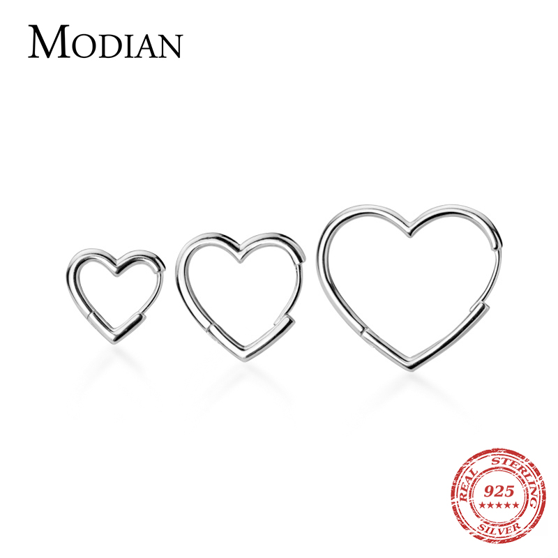Modian Genuine 925 Sterling Silver Glossy Hearts Hoop Earring for Women Gift Simple Earring Fashion Korea Style Jewelry Bijoux