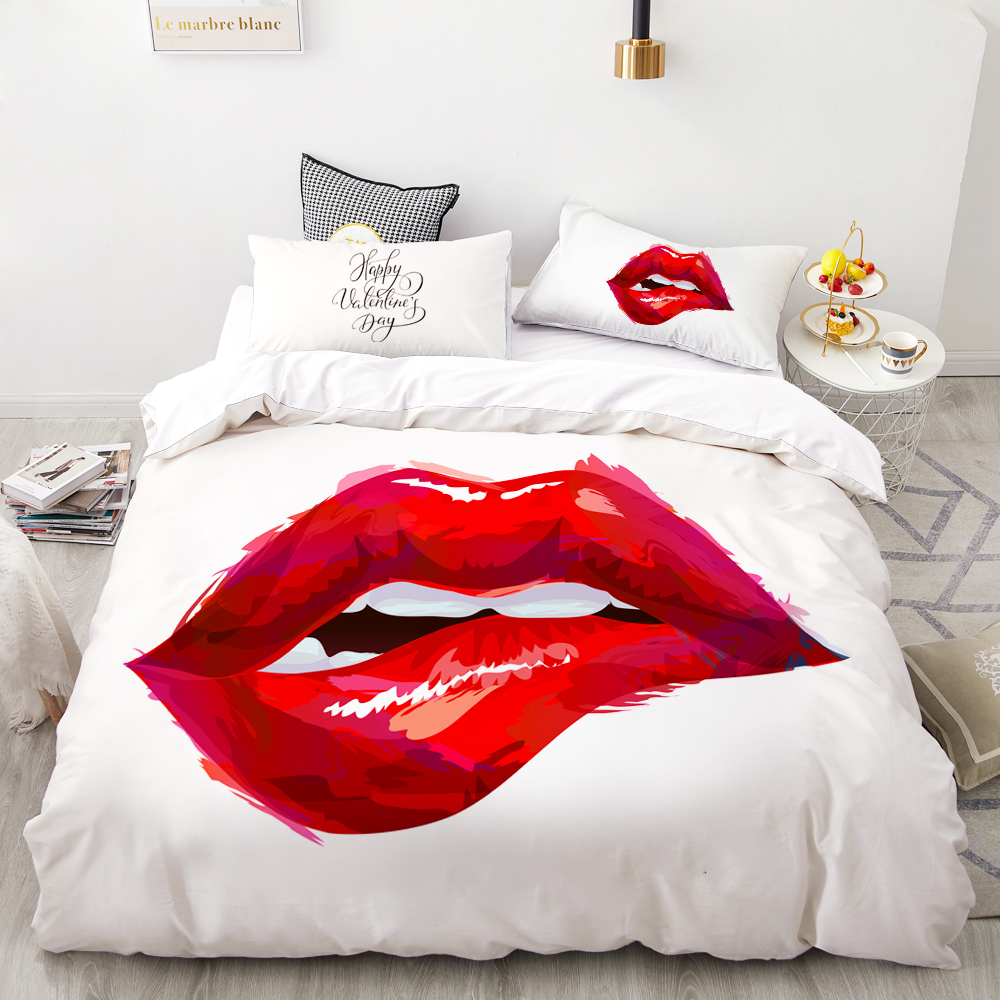 3D Digital Printing Custom Bedding Set,Quilt/Duvet Cover Set Twin Full Queen King,Bedclothes Sexy red lips Drop Shipping
