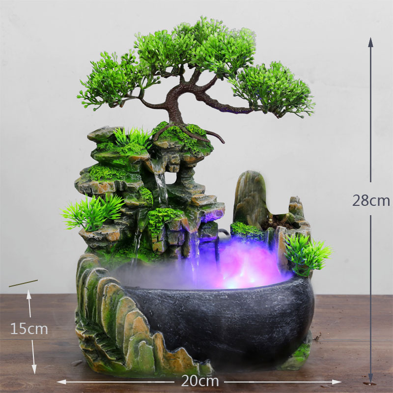 110-240V Creative Home Decoration Resin Rockery Waterscape Feng Shui Water Fountain Air Spray Green Plant Flowerpot Fish Tank