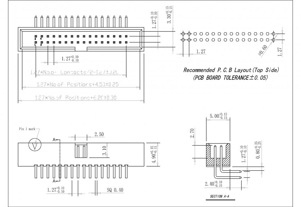 1.27mm Dual Row Shrouded Box Header 90° H=4.90