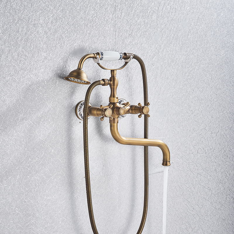 Senlesen Bathtub Faucet Antique Brass Cold and Hot Water Mixer Torneira Da Bacia Double Handles Bathroom Tap