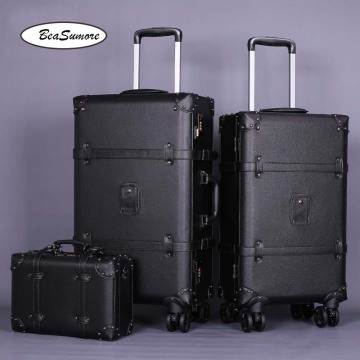 BeaSumore 26 inch High capacity Retro PU Leather Rolling Luggage Sets Spinner Women Password Suitcase Wheels Cabin Trolley