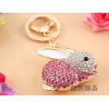 Creative cute crystal Zodiac rabbit keychain for woman bag accessories metal cartoon lovely key ring