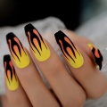 Yellow Orange Ombre Faux Ongles Fire Matte Black Flame Fake Nails Extra Long Coffin Shape Ladies Fingernails 24