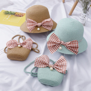 Kids Summer Straw Hat Bowknot Beach Sun Protection Hats for Girls