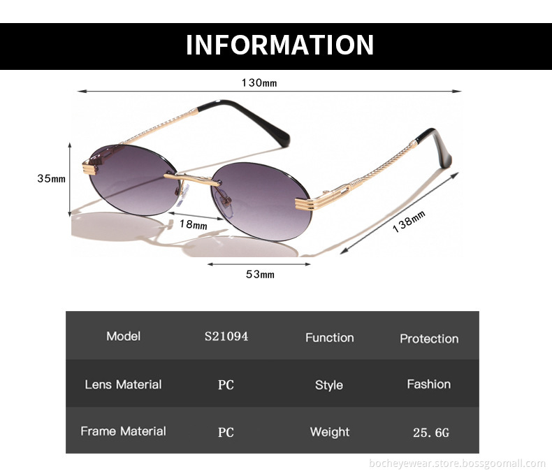 Fashion European and American frameless oval Sunglasses Women's gradually changing color trend Sunglasses men's metal sunglasses