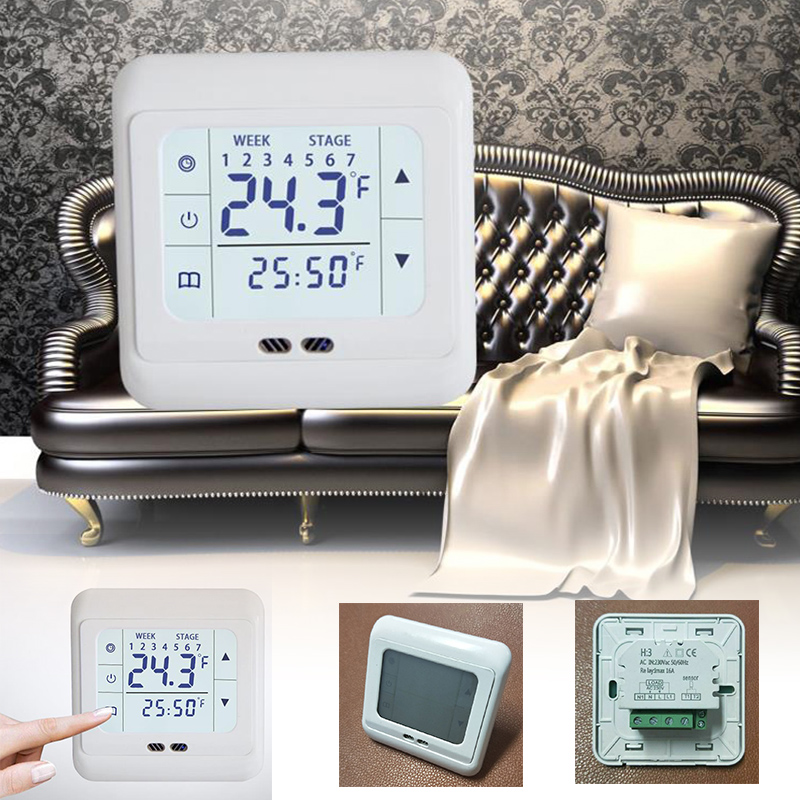 White Digital Floor Thermostat Touch Screen AC 220V Floor Heating Room Thermostat for Home Heating System Temperature Controller
