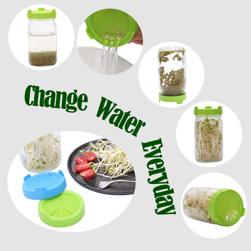 4 or 2 Sprouting Lid Food Grade Mesh Sprout Cover Kit Seed Growing Germination Vegetable Silicone Sealing Ring Lid For Mason Jar