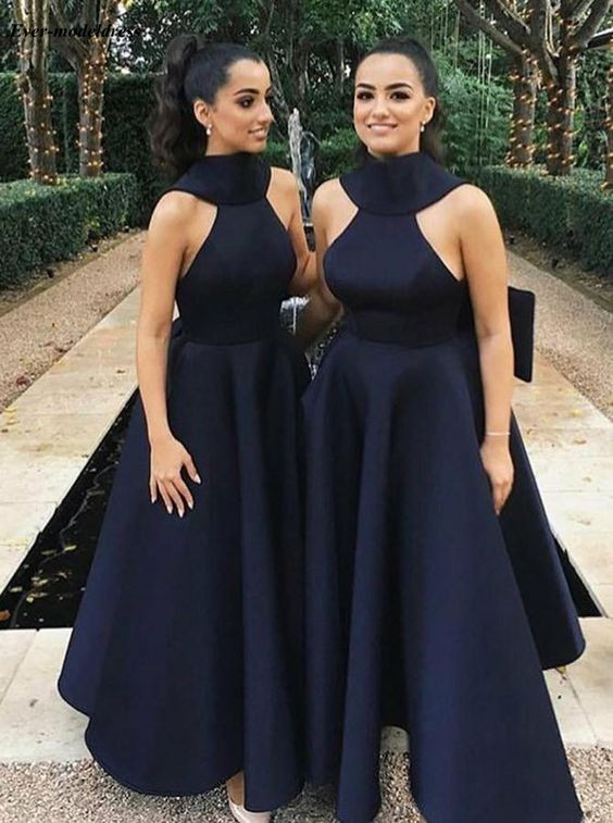 Lovely Ankle Length Bridesmaid Dresses 2021 Backless Big Bow Short Black Pink Maid of Honor Wedding Guest Party Gowns Plus Size