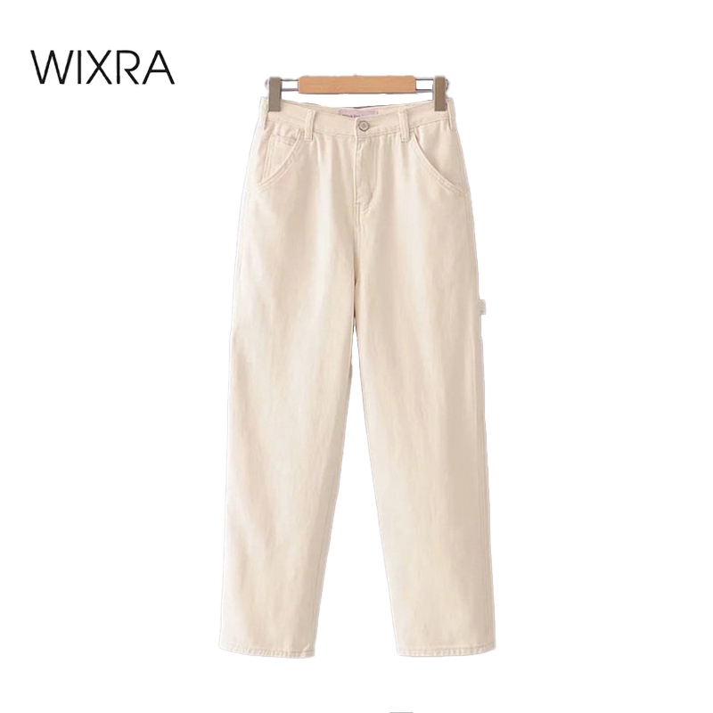 Wixra Womens Casual Cargo Pants Solid High Waist Loose Big Pockets New Fashion Trousers Clothes Spring Autumn