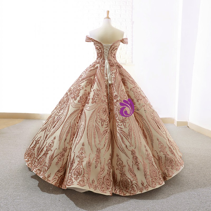 vestidos de 15 años Quinceanera Dresses with Rose Gold Sequin Applique Sweet 16 Dress Off the Shoulder Pageant Gowns
