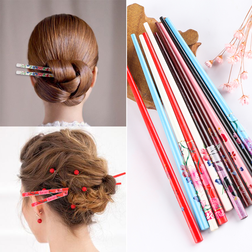 1PC 10 Styles Retro Floral Style Natural Wood Hand-Carved Hair Stick Chopstick Hairpin Beauty Hair Stick Hair Styling Accessory