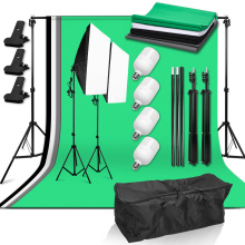 Photography Photo Studio Light Kit 50*70cm Softbox 4x25W LED Bulb with Backdrop Support System 4 Backdrop for Shoot Photography