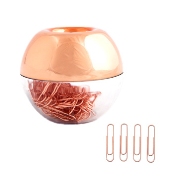Rose Gold Paper Clips in Rosegold Round Paper Clip Dispenser Holder with Magnetic Lid for Office School Desk Organizer Supplies