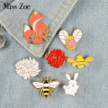 Forest Elf Collection Enamel Pins Cartoon Animals Brooches Fox Bee Rabbit Flowers Lapel Pin Custom Badges Gift for Kids Girl
