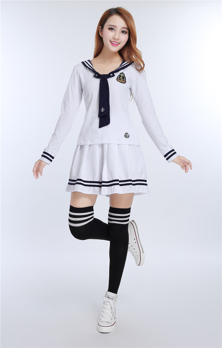 Japanese School Uniforms for Women Korean Navy Sailor Cotton School Uniforms For Girls Straps Skirt+Long Sleeve Shirt+Tie