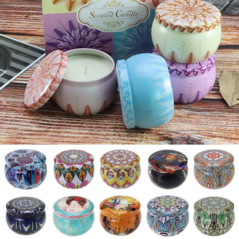 DIY Printed Pattern Candle Tins For Making Candle Kit Holder Storage Cases For Packing Dry Storage Spices Party Gifts Decoration