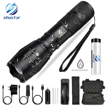 Shustar Led flashlight Ultra Bright torch L2/V6 Camping light 5 switch Mode waterproof Zoomable Bicycle Light use 18650 battery