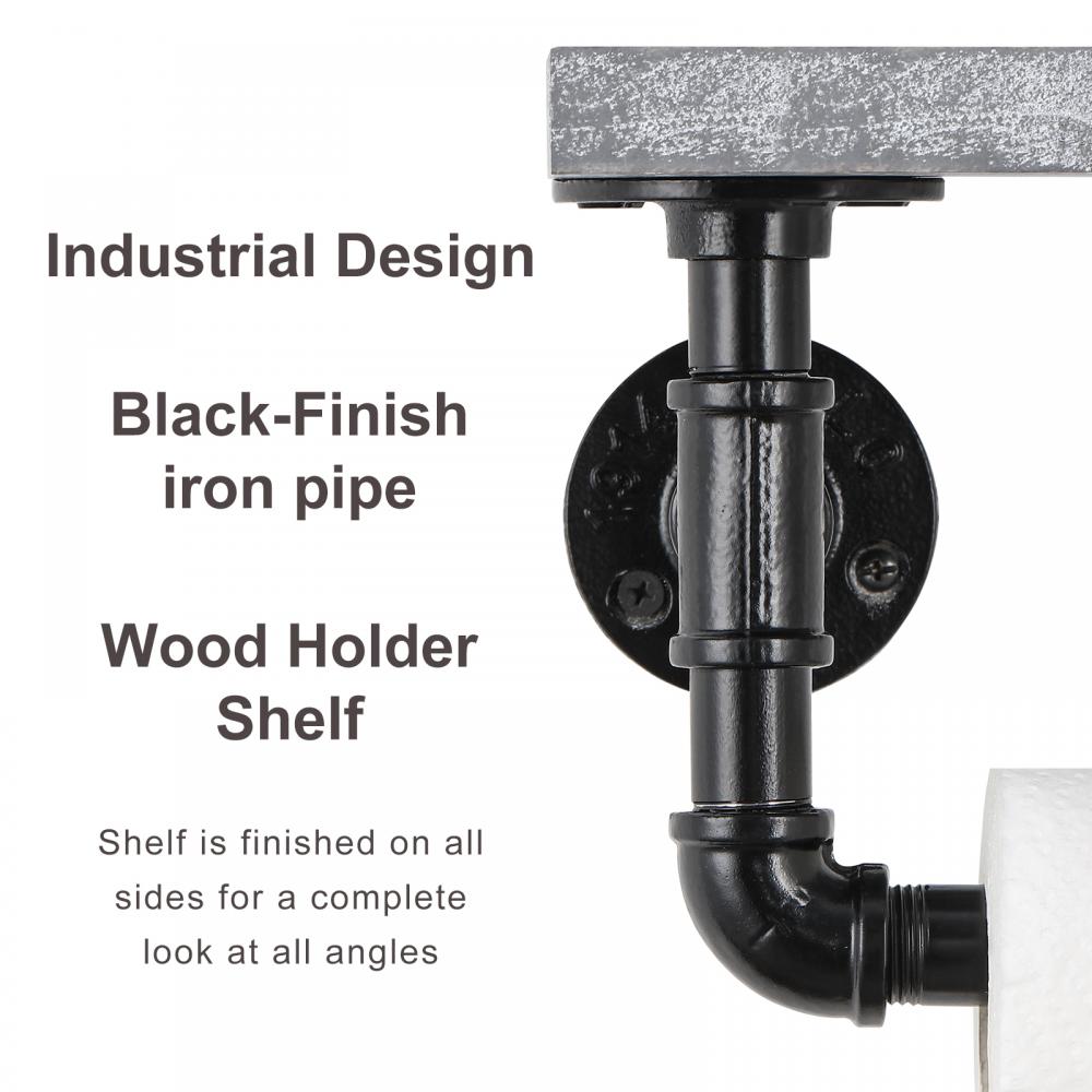 Industrial Toilet Paper Holder with Grey Wood Shelf