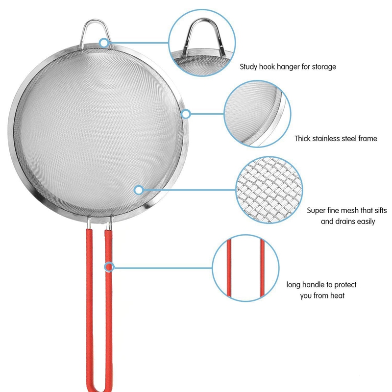 Newest 3 Fine Mesh Stainless Steel Strainers Colander With Slicone Handle - Food Strainer and Sieve - Best for Kitchen, Quinoa,