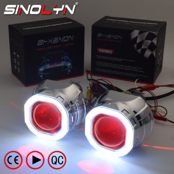 Sinolyn COB LED Angel Eyes Halo HID Car Projector Lens Headlight Bi-xenon Retrofit Kit Upgrade Mini 2.5'' 8.0 H1 H4 H7 Devil Eye